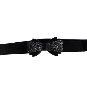 Torrid Womens Plus Size Black Glitter Bow Elastic Belt Size 1 Wide Waist Cincher